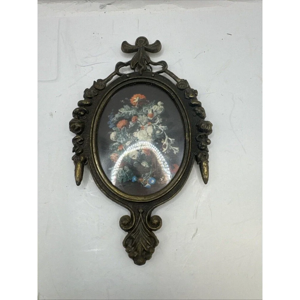 3 Trio VTG Ornate Metal Frames Victorian Young Girl Praying/Waving 6.5” Italy